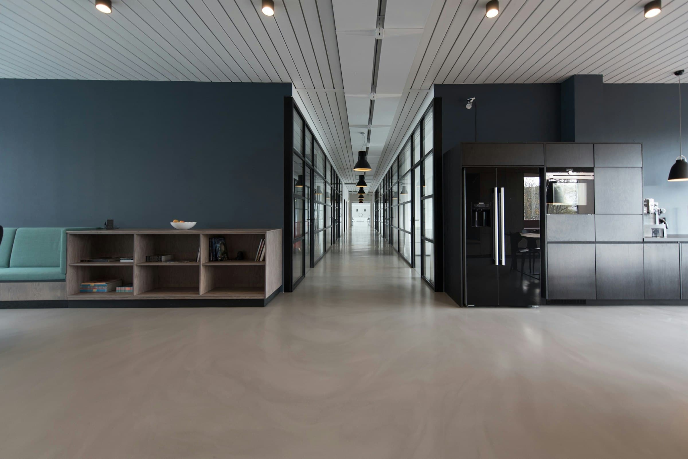 Bright modern office interior with long sightlines